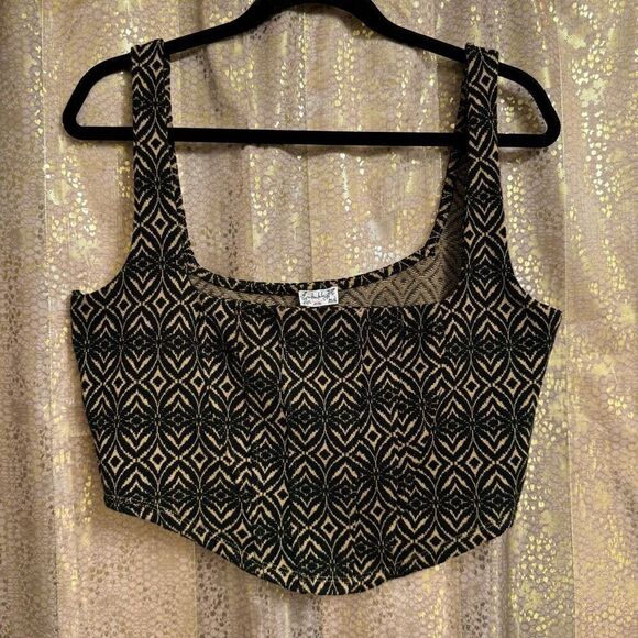 Free People Seams To Me Printed Brown Black Cropped Cami Large - Picture 1 of 8